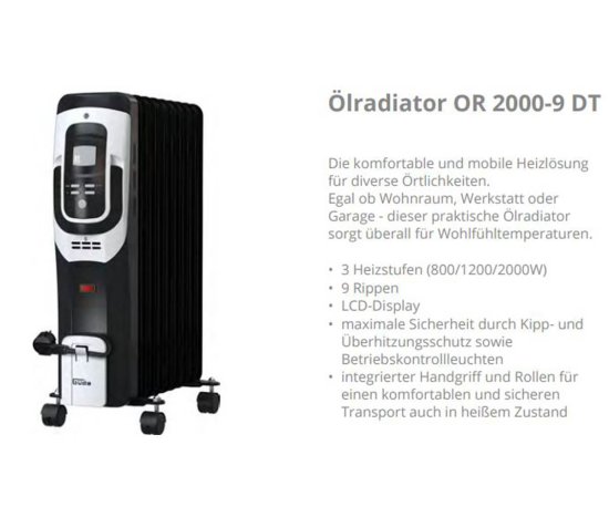 Ölradiator OR 2000-9 DT Radiator 2000W