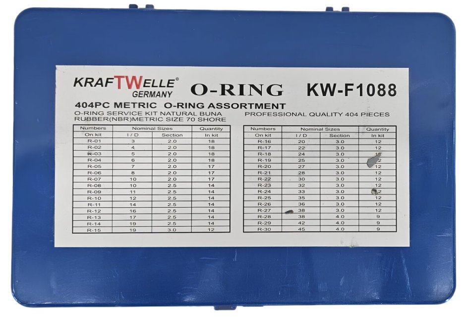 404-teiliges O-Ring-Sortiment | Ø 3 - 50 mm | Säure-, Benzin-, Hitze- und Ölbeständig - KW-F1088