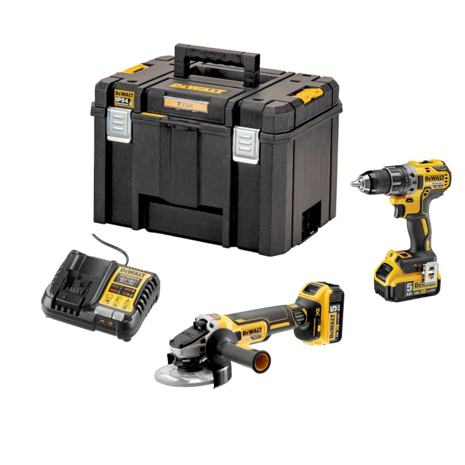 Akku Bohrmaschine + Winkelschleifer SET 5-tlg. | 2x 18 Volt XR Li-Ion 5.0 Ah Akku | DeWALT - DCK2020P2T