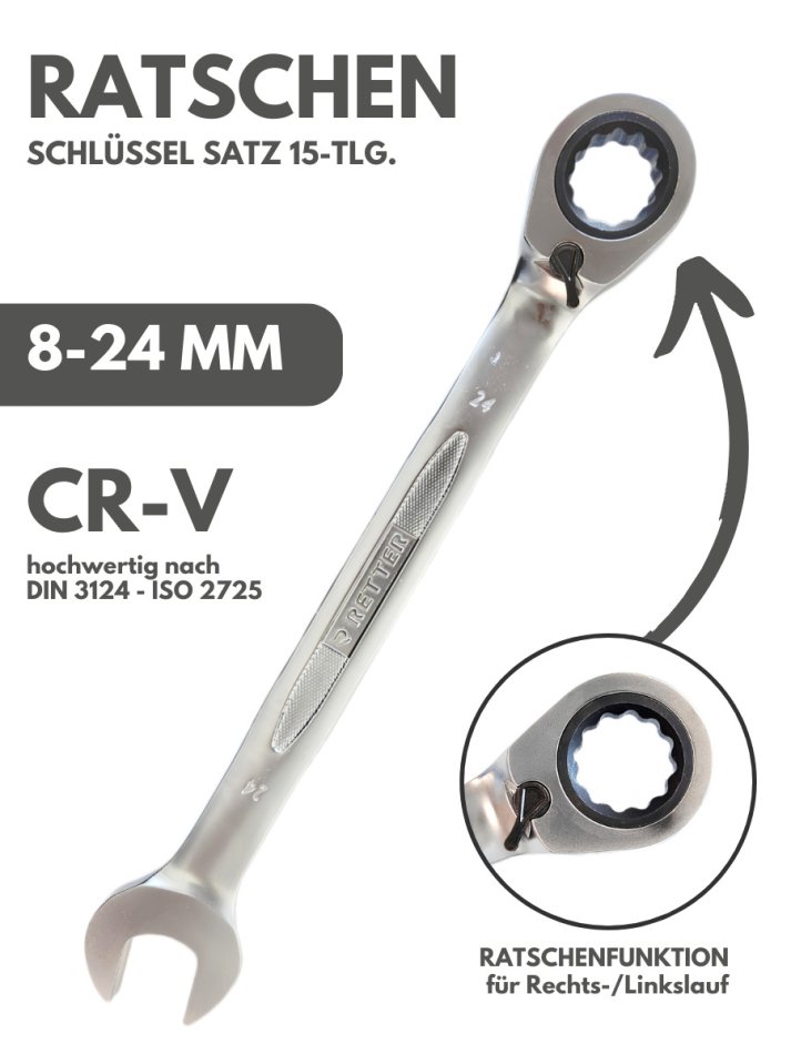 8-24 mm Ratschenschlüssel Satz 15-tlg. | RETTER ATA-ZH05I1