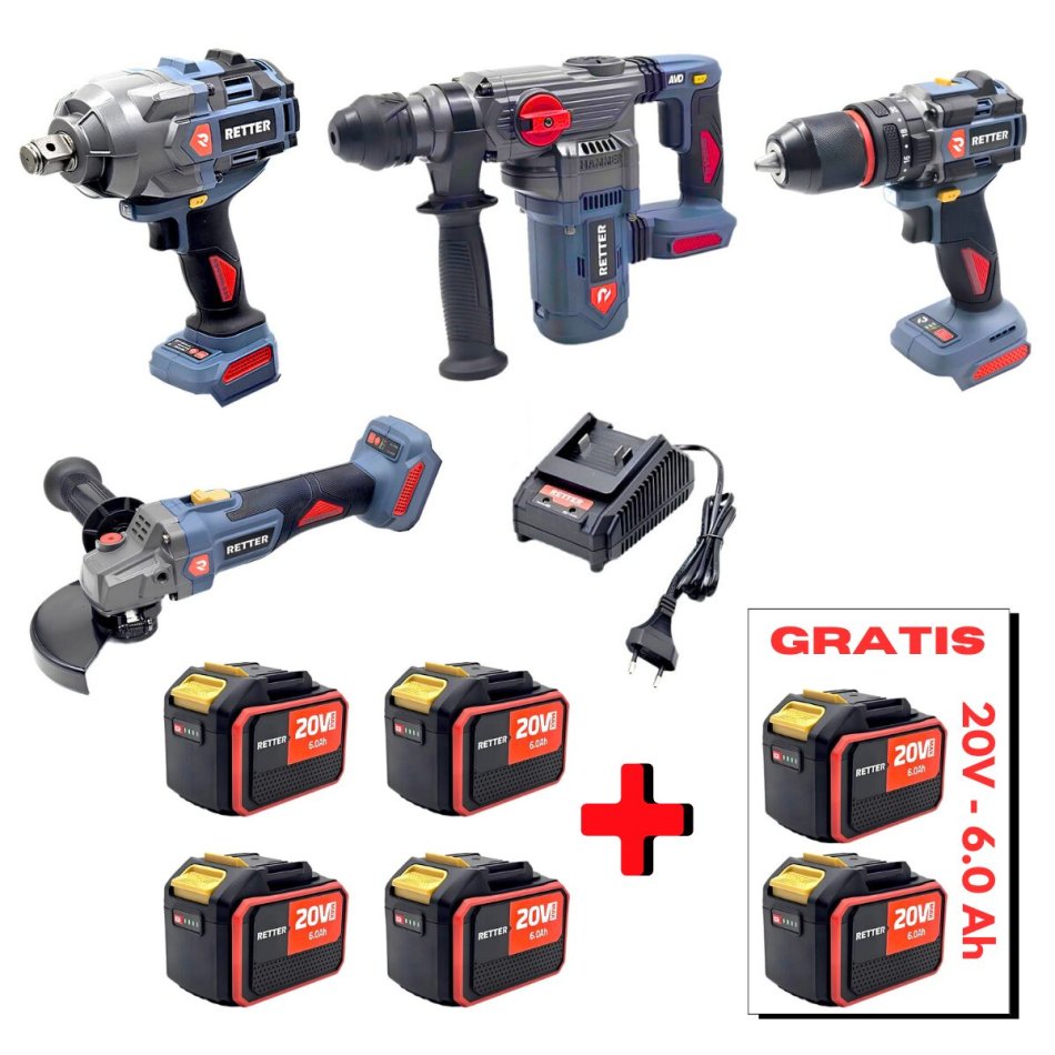 RETTER Aktions-SET Akku Brushless Pro Combo Kit - 4x 20V Maschinen SET | R20-604