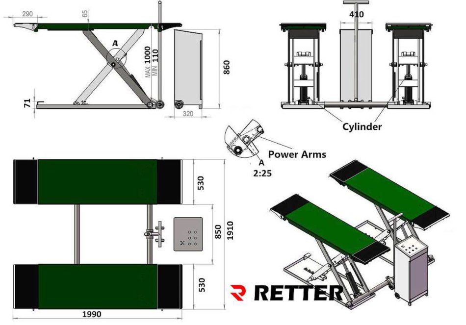RETTER Werkstatt Scherenhebebühne 3.5T RT-3000SE Kurz hub Bühne inkl. Mobile Kit